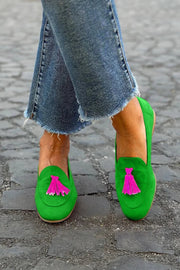 Loafer Vert avec Pampille Fuchsia