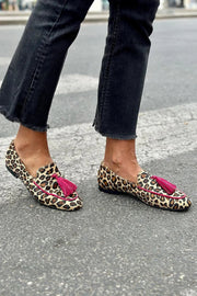 Loafer à Imprimé Animal avec Franges Fuchsia