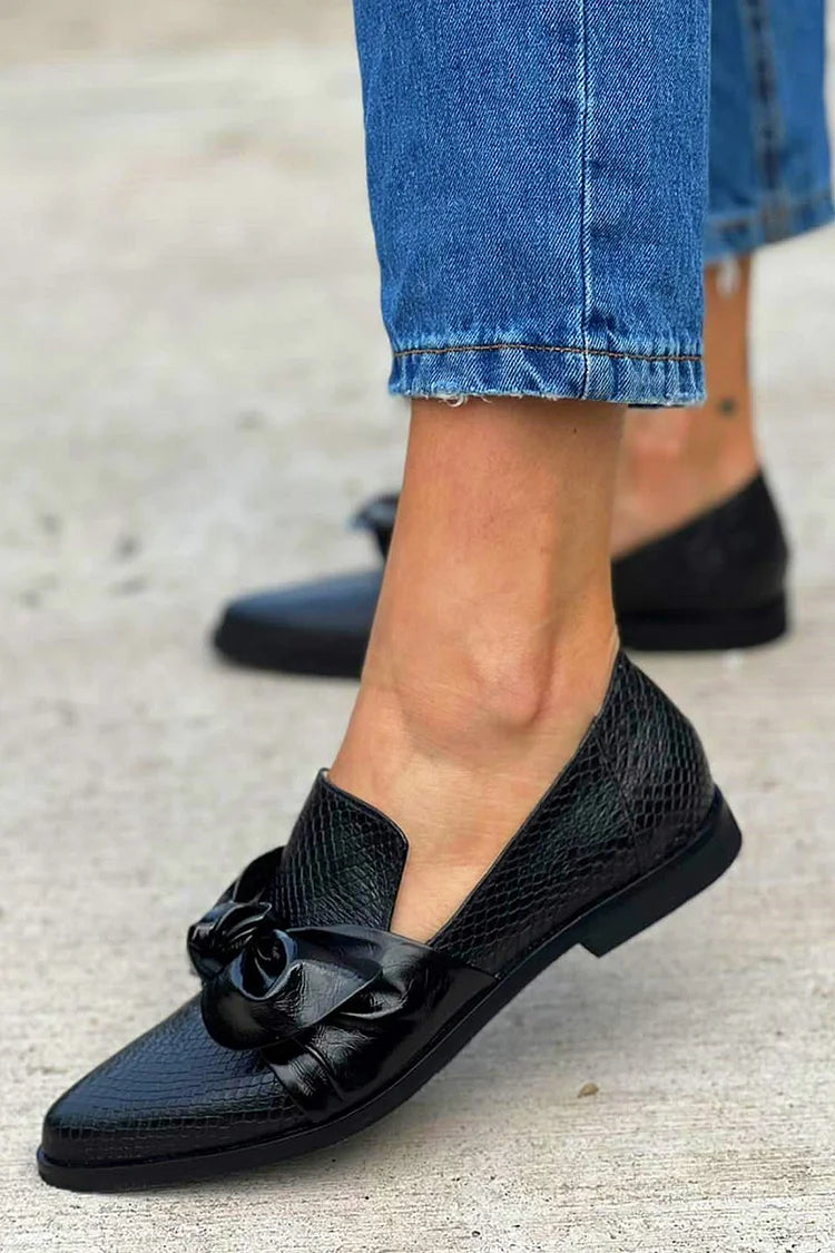 Loafer Noir avec Nœud Brillant