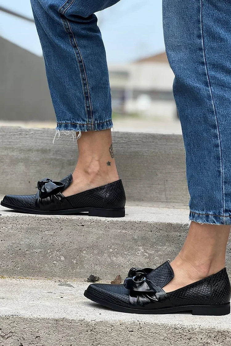 Loafer Noir avec Nœud Brillant